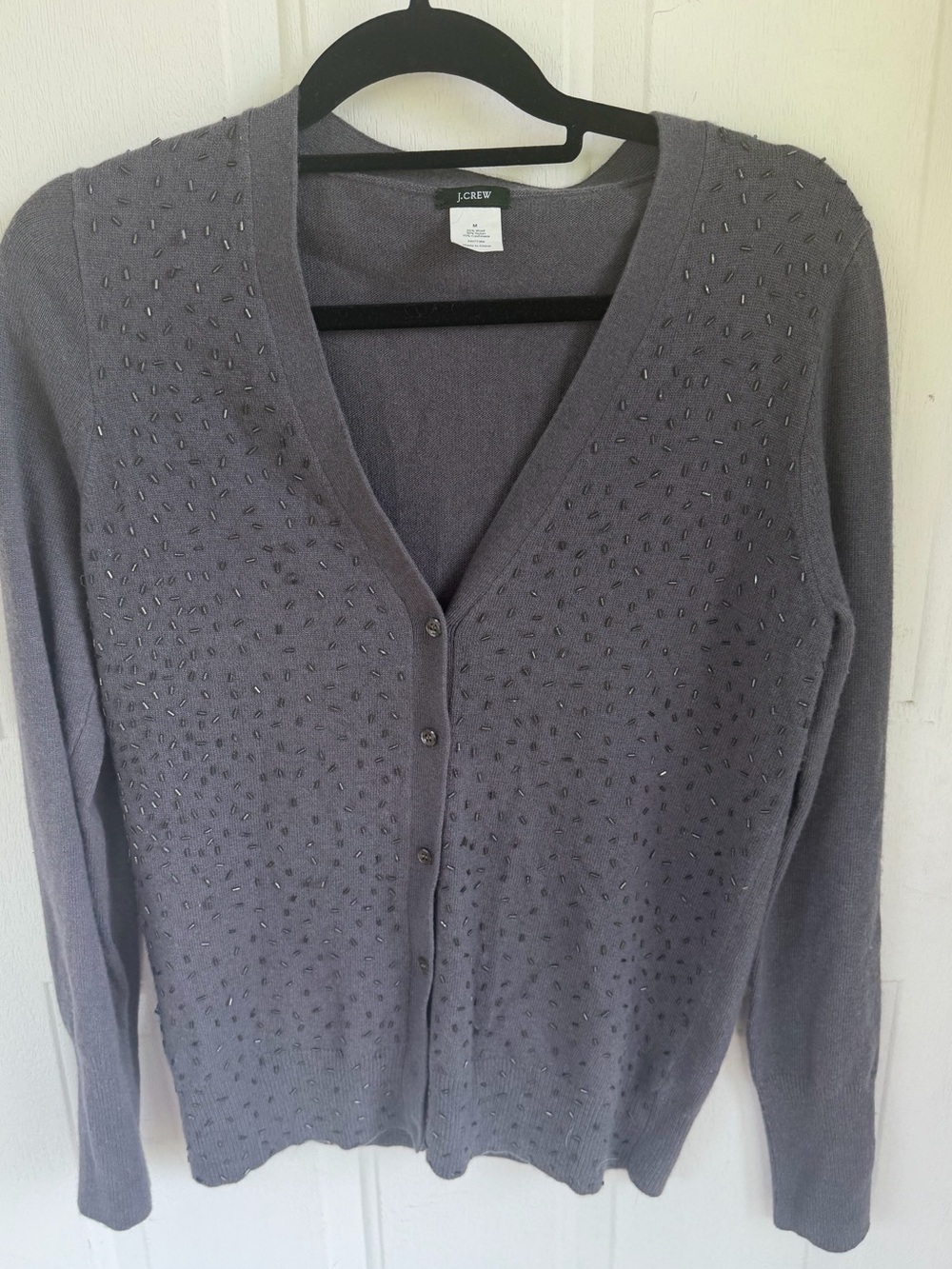 J. Crew Gray Embellished Cardigan Sweater wool cashmere blend size medium
